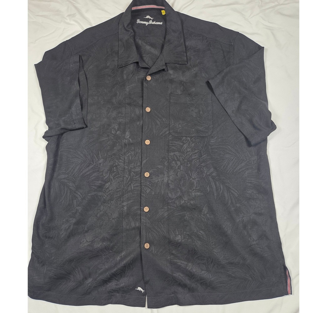 Tommy Bahama Silk Camp Shirt Mens 1XLB Black Floral Jacquard Excellent Condition - Picture 2 of 6